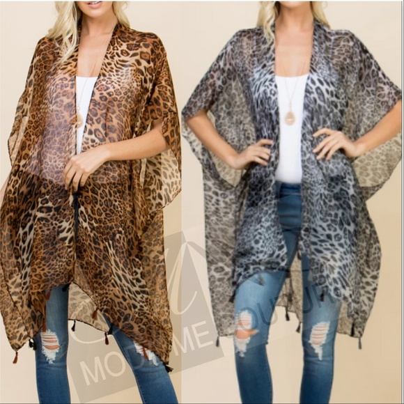 MODA ME COUTURE Tops - DARYA Gray OR Brown Leopard Kimono